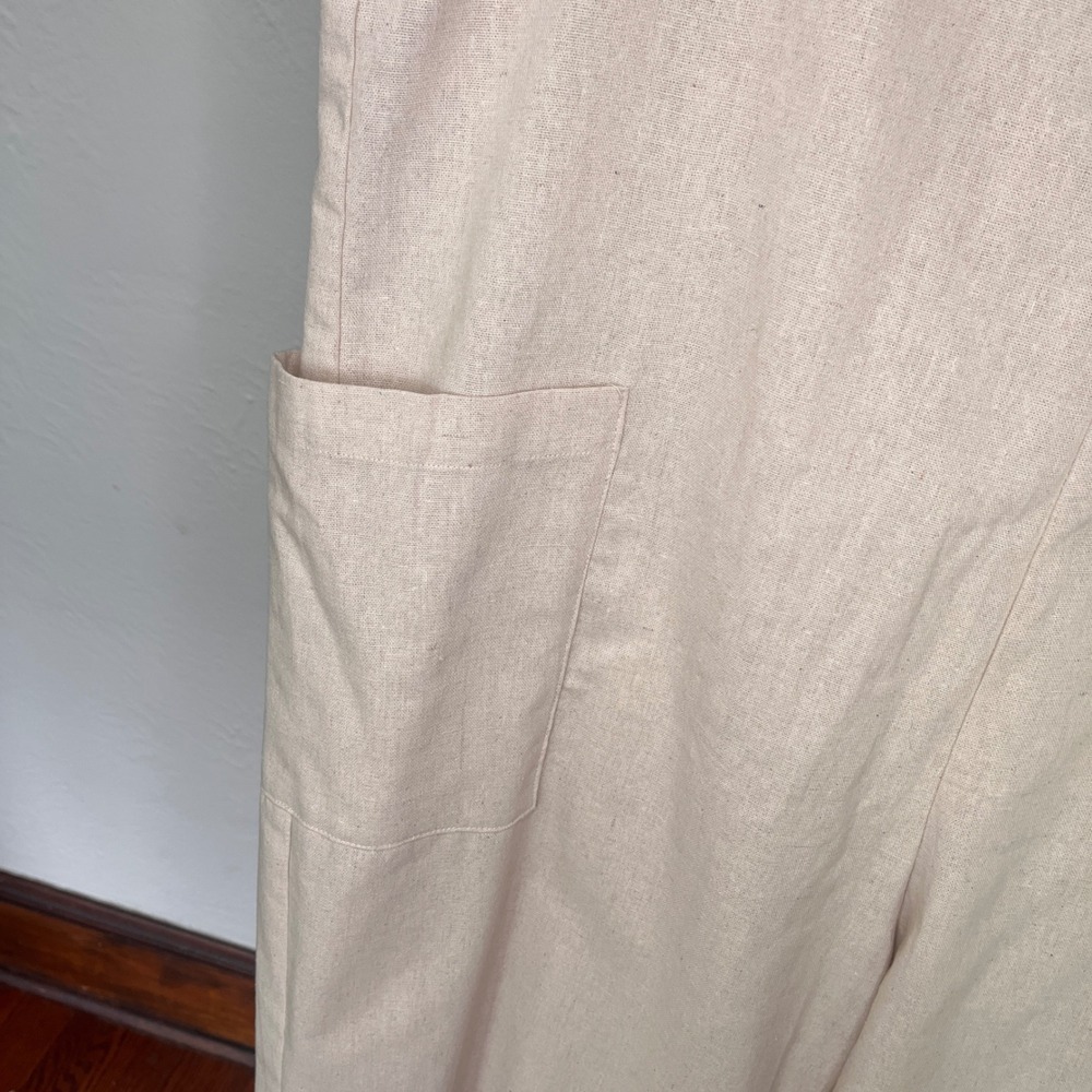 Favlux Womens Beige Cotton Blend Wide Leg Drop Crotch Jumpsuit Overalls Medium - Picture 10 of 12